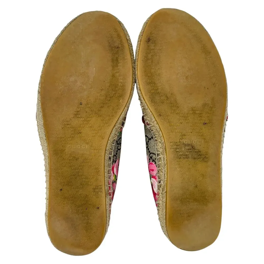Gucci Bloom GG Supreme Monogram Canvas Pink Floral Print Espadrille Flats 37.5